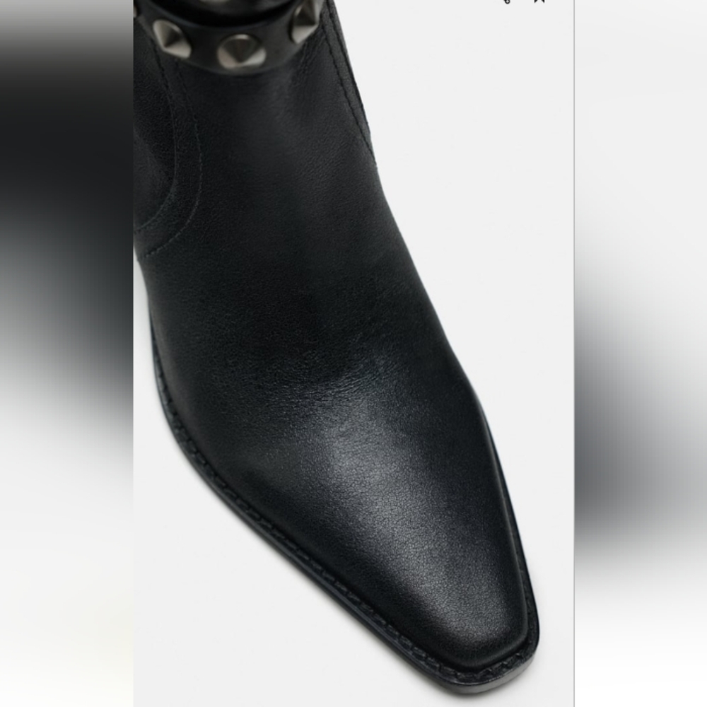 Zara Leather strap studded Cowboy Ankle Boots - Picture 7 of 14